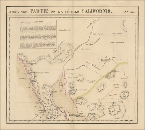 63-Arizona, Baja California and California Map By Philippe Marie Vandermaelen