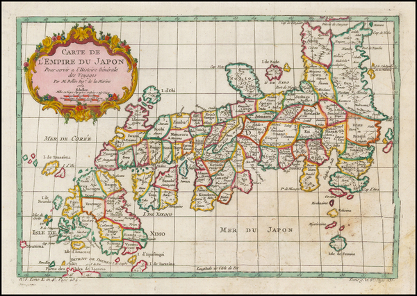 38-Japan Map By Jacques Nicolas Bellin