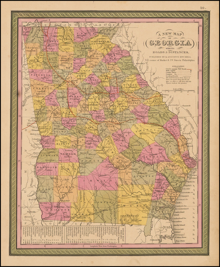 69-Southeast and Georgia Map By Samuel Augustus Mitchell