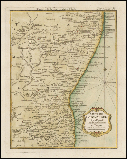 65-India Map By Jacques Nicolas Bellin