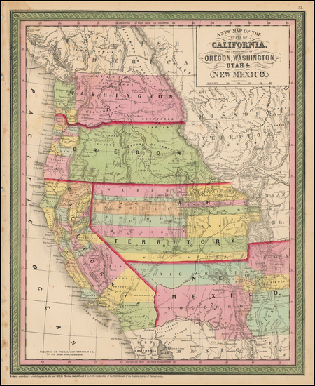 0-Southwest, Rocky Mountains and California Map By Thomas, Cowperthwait & Co.