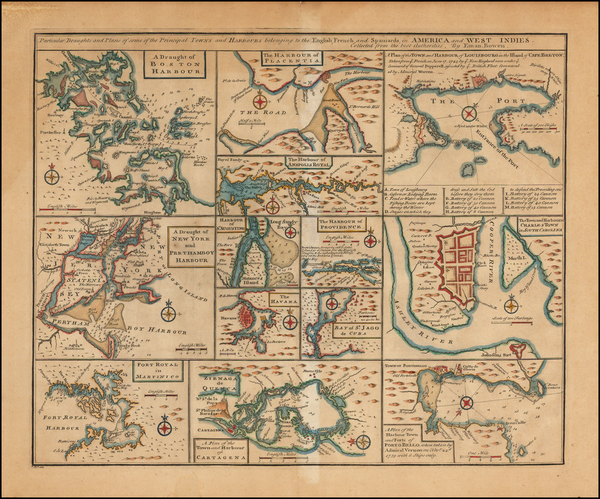 25-United States, Southeast, Caribbean and Boston Map By Emanuel Bowen