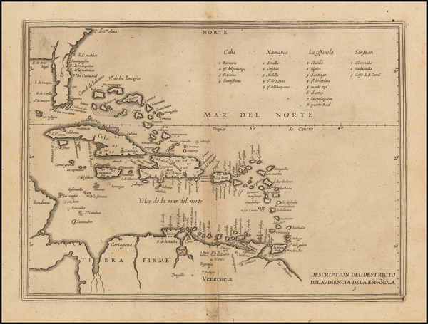 32-Florida, Southeast, Caribbean and South America Map By Antonio de Herrera y Tordesillas