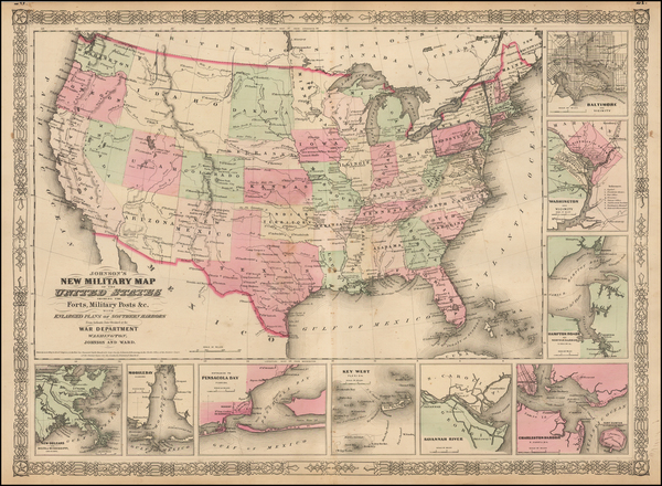 84-United States Map By Benjamin P Ward  &  Alvin Jewett Johnson