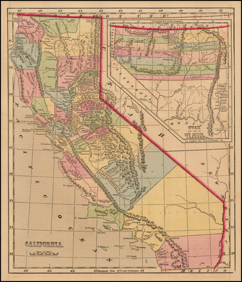 54-Southwest, Rocky Mountains and California Map By Charles Morse