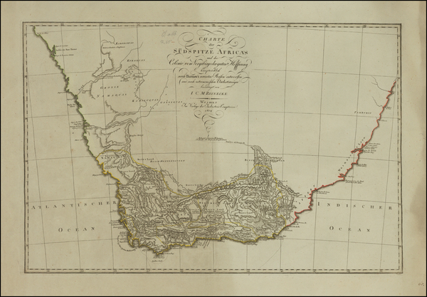 55-South Africa Map By Iohann Matthias Christoph Reinecke