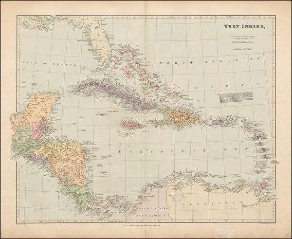 100-Caribbean Map By Edward Stanford