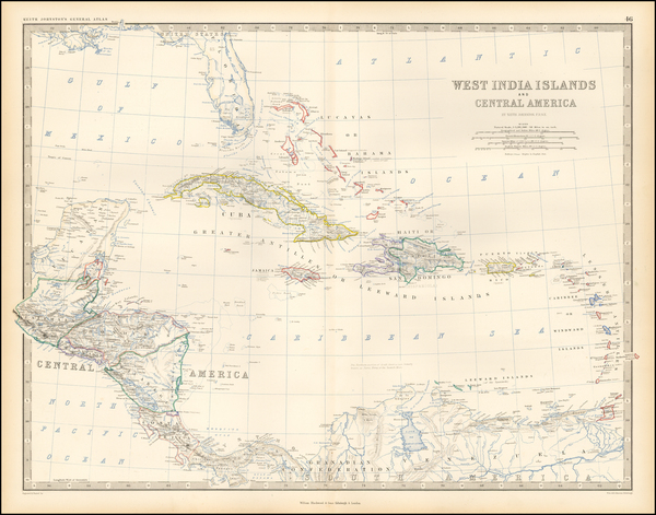 92-Southeast, Caribbean and Central America Map By W. & A.K. Johnston