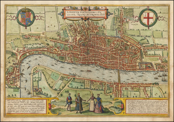 56-British Isles, England and London Map By Georg Braun  &  Frans Hogenberg