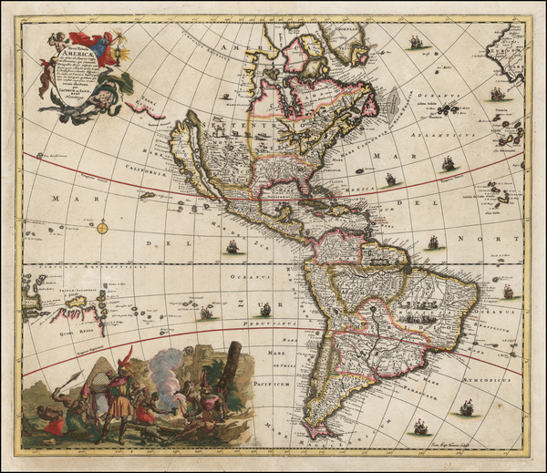 86-California as an Island and America Map By Jacob Sandrart