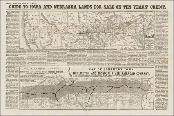 46-United States, Midwest and Plains Map By Burlington and Missouri River Railroad Company