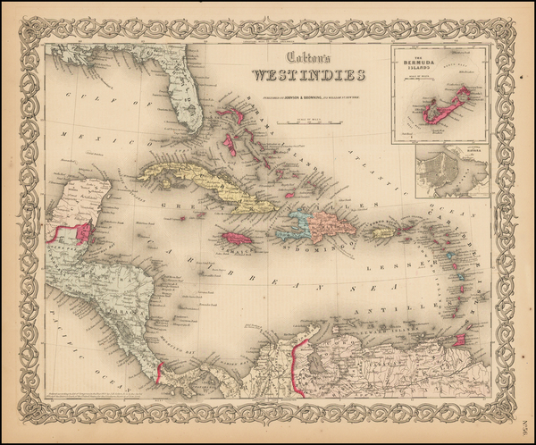 27-Caribbean, Central America and South America Map By Joseph Hutchins Colton