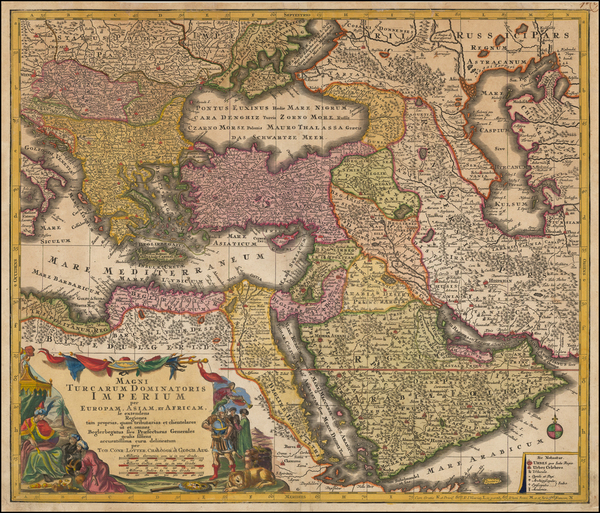 78-Turkey, Mediterranean, Middle East and Turkey & Asia Minor Map By Matthaus Seutter