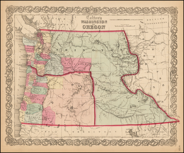 38-Oregon and Washington Map By Joseph Hutchins Colton