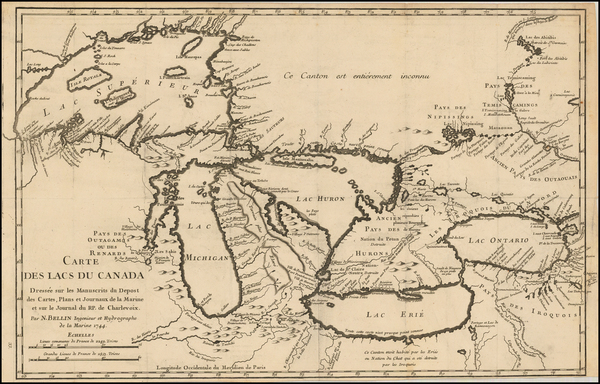 50-Midwest and Canada Map By Jacques Nicolas Bellin