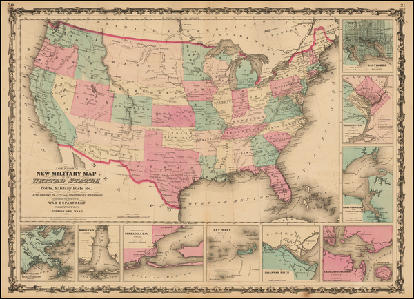 43-United States Map By Benjamin P Ward  &  Alvin Jewett Johnson