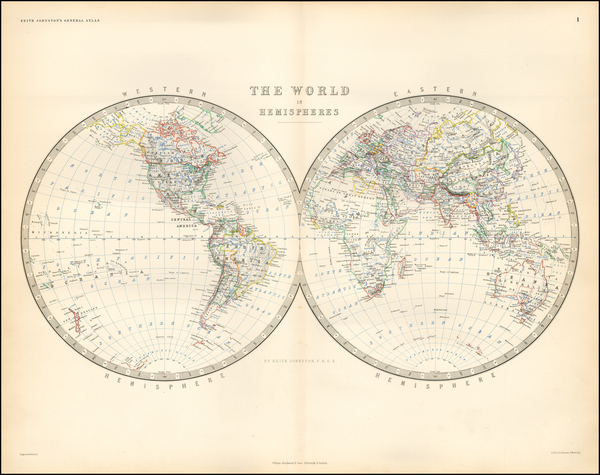 68-World and World Map By W. & A.K. Johnston