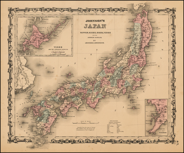 37-Japan Map By Alvin Jewett Johnson  &  Ross C. Browning