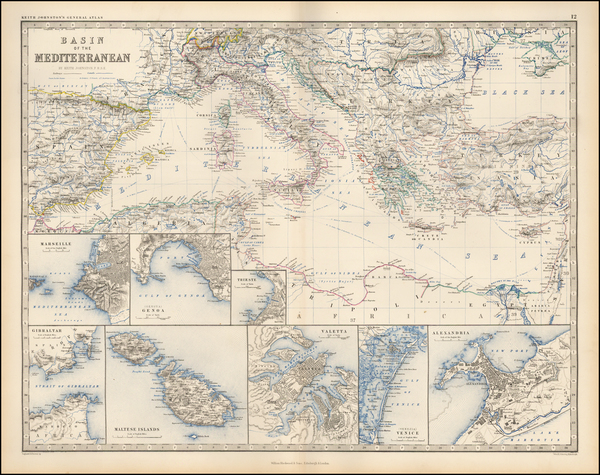 37-Mediterranean, Balearic Islands and Greece Map By W. & A.K. Johnston