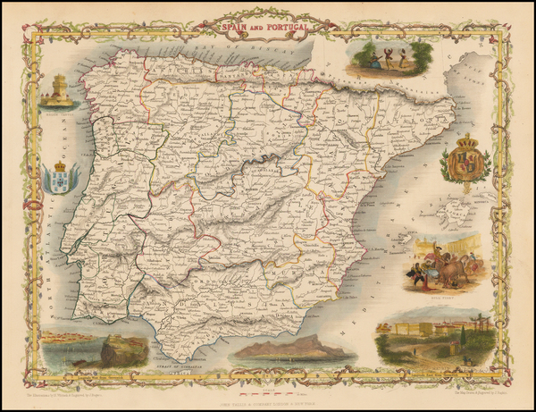 Spain and Portugal Map By John Tallis