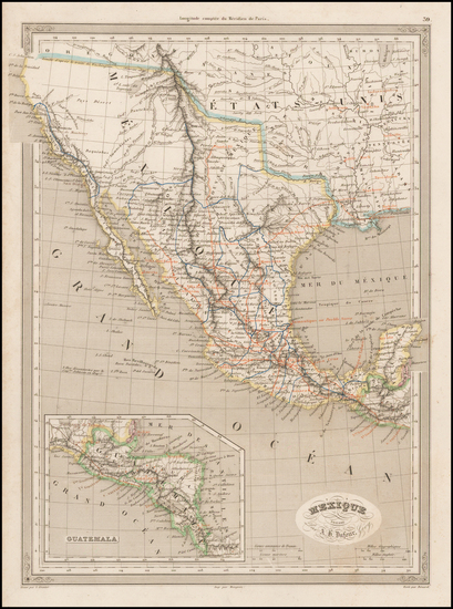 51-Texas, Southwest, Mexico and California Map By Adolphe Hippolyte Dufour