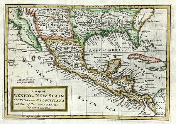 4-United States, Southeast, Southwest and California Map By Herman Moll