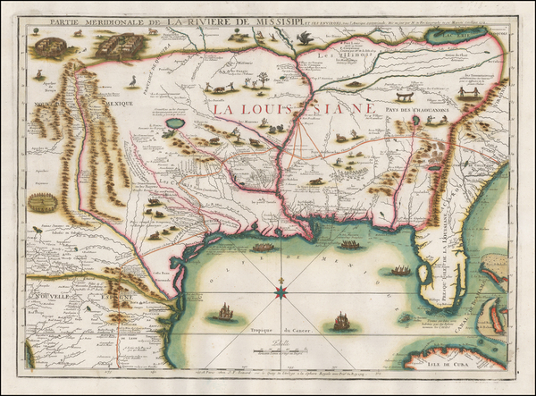 9-South, Southeast, Texas and Midwest Map By Nicolas de Fer