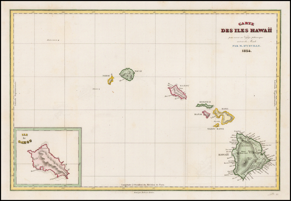 84-Hawaii and Hawaii Map By Jules Sebastian Cesar Dumont-D'Urville