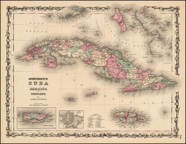 42-Caribbean and Cuba Map By Alvin Jewett Johnson  &  Ross C. Browning