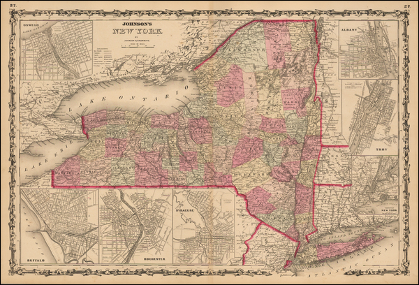 27-New York State Map By Alvin Jewett Johnson  &  Ross C. Browning