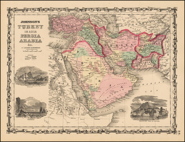 85-Middle East and Turkey & Asia Minor Map By Alvin Jewett Johnson  &  Ross C. Browning