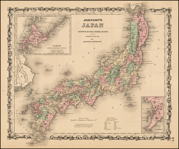 44-Japan Map By Alvin Jewett Johnson  &  Ross C. Browning