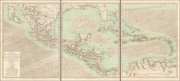 57-Florida, South, Southeast, Texas, Mexico and Caribbean Map By Rigobert Bonne