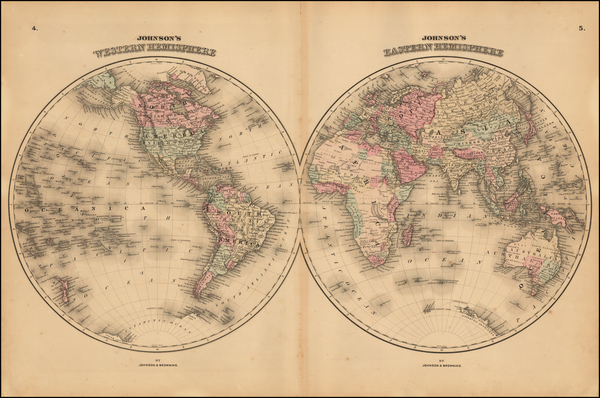 85-World and World Map By Alvin Jewett Johnson / Ross C. Browning