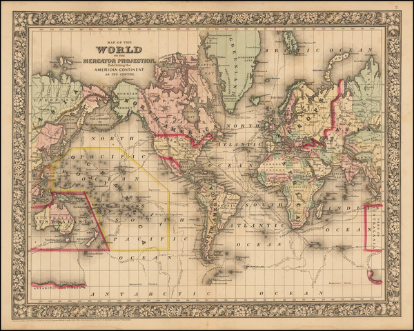 71-World and World Map By Samuel Augustus Mitchell Jr.