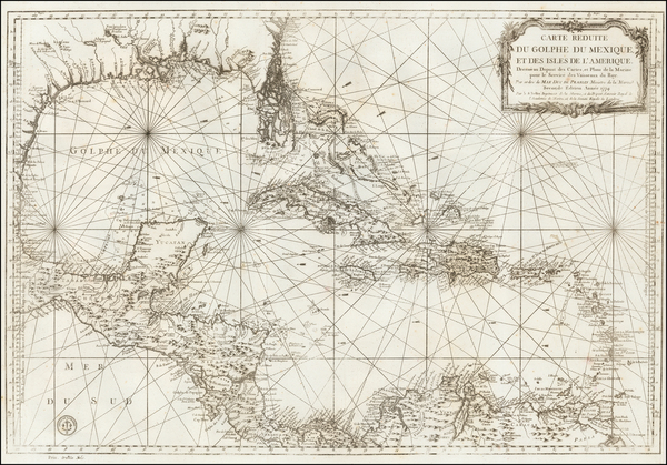 35-Florida, South, Texas and Caribbean Map By Depot de la Marine