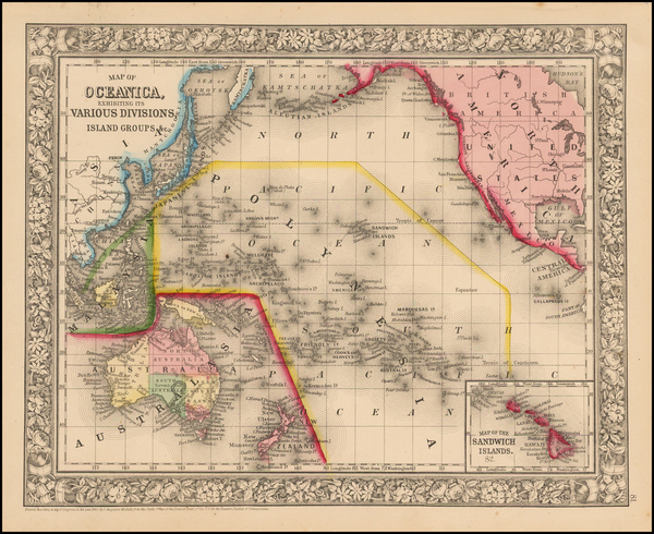 89-World, Pacific and Oceania Map By Samuel Augustus Mitchell Jr.