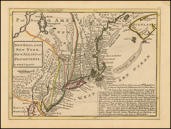 63-New England and Mid-Atlantic Map By Herman Moll