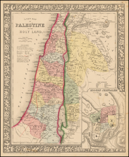 16-Holy Land Map By Samuel Augustus Mitchell Jr.