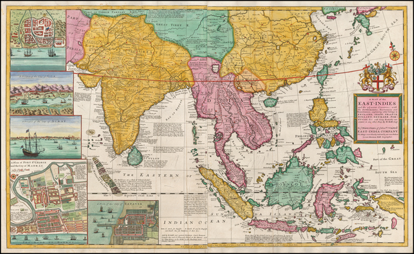 22-Indian Ocean, China, India, Southeast Asia and Philippines Map By Herman Moll