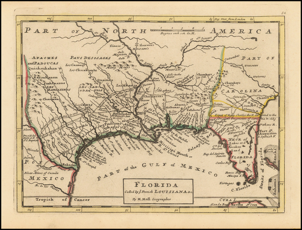 80-Florida, South, Southeast and Texas Map By Herman Moll