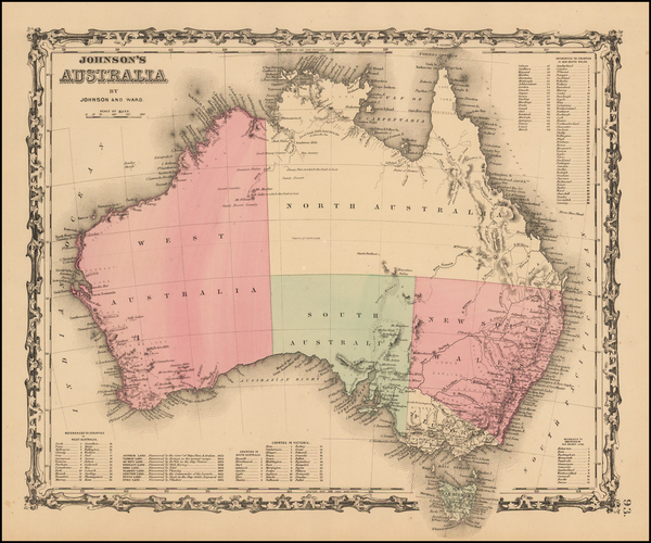 98-Australia Map By Alvin Jewett Johnson  &  Ross C. Browning