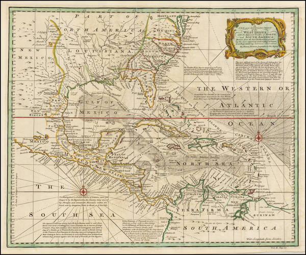 34-South, Southeast, Caribbean and Central America Map By Emanuel Bowen