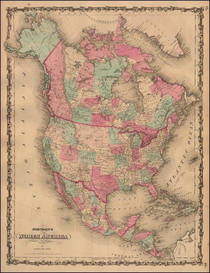 96-North America Map By Benjamin P Ward  &  Alvin Jewett Johnson