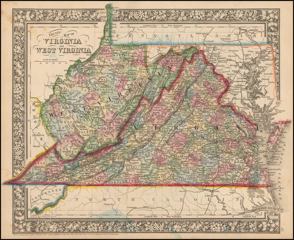 33-Mid-Atlantic, West Virginia, Southeast and Virginia Map By Samuel Augustus Mitchell Jr.