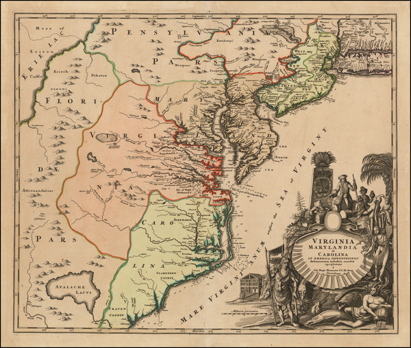 71-Mid-Atlantic, Maryland, Delaware, Southeast and Virginia Map By Johann Baptist Homann
