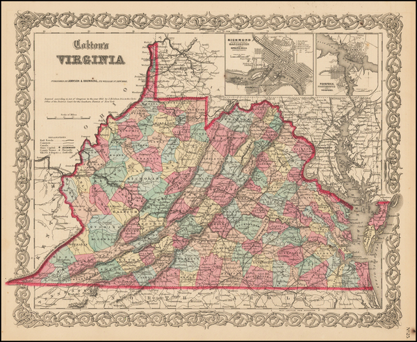 93-Mid-Atlantic, Southeast and Virginia Map By Joseph Hutchins Colton