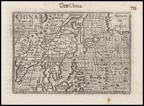 71-China, Korea and Southeast Asia Map By Petrus Bertius