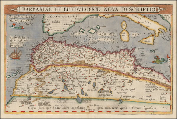 59-Mediterranean, North Africa and Balearic Islands Map By Abraham Ortelius