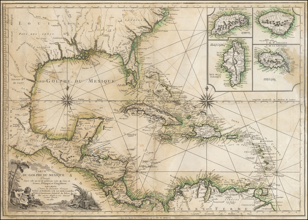 72-Florida, South, Southeast, Texas, Southwest, Caribbean and Central America Map By Louis Denis